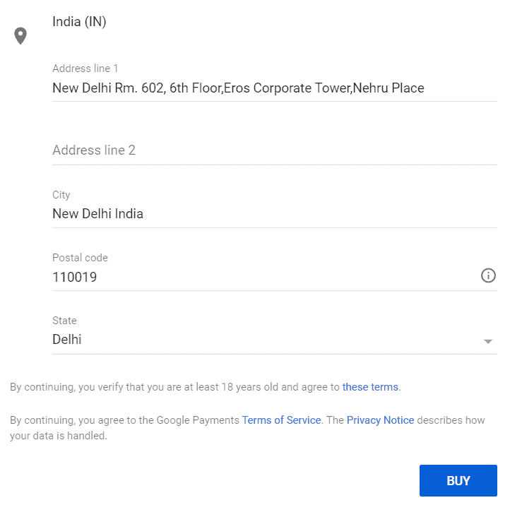 Youtube Premium 印度地址